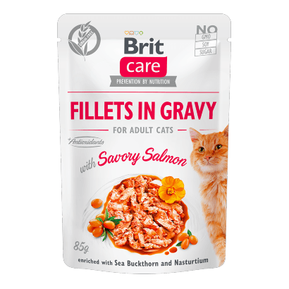 Brit Care Cat Savory Salmon in Gravy | Wet (Saqueta) | 6 x 85 gramas | Ração Húmida Super Premium para Gatos - PetDoctors - Loja Online