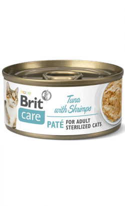 Brit Care Cat Sterilized Tuna Paté with Shrimps | Wet (Lata) | 6 x 70 gramas | Alimento Complementar para Gatos Esterilizados - PetDoctors - Loja Online
