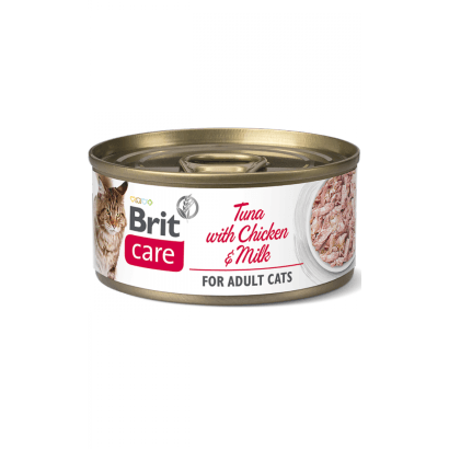 Brit Care Cat Tuna with Chicken and Milk | Wet (Lata) | 6 Latas x 70 gramas | Alimento SuperPremium para Gatos Adultos - PetDoctors - Loja Online