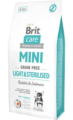 Brit Care Dog Mini Light & Sterilized Grain-free | Rabbit & Salmon | 400 g | 2 Kg | Para cães adultos de raças miniatura com excesso de peso ou esterilizados - PetDoctors - Loja Online