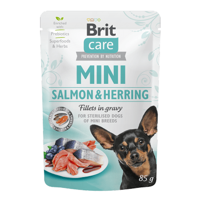 Brit Care Mini Sterilized Salmon & Herring Fillets in Gravy | Wet (Saqueta) | 85 gr - PetDoctors - Loja Online