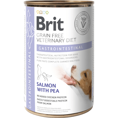 Brit Veterinary Diet Dog Gastrointestinal Grain-Free Salmon with Pea | Wet (Lata) | 400 g - Para Cães com problemas Gastro Intestinais - PetDoctors - Loja Online