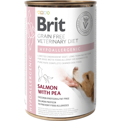 Brit Veterinary Diet Dog Hypoallergenic Grain-Free Salmon with Pea| Wet (Lata) | 400 g - Hipoalergénico - Para Cães - PetDoctors - Loja Online