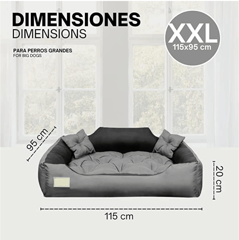 CAMA PERSONALIZÁVEL para cães grandes e médios, anti-mordidas, lavável, com 2 almofadas - PetDoctors - Loja Online
