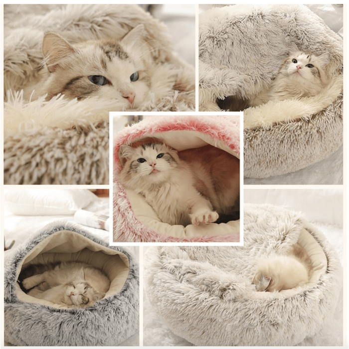 Cama Redonda com Cobertura, Super-Macia, Quentinha, Calmante e Envolvente, para Gatos ou Cães de Raças Pequenas - PetDoctors - Loja Online