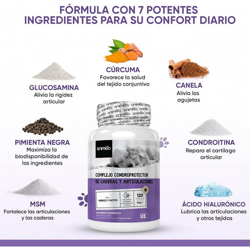 Condroprotetor e anti-inflamatório para cães e gatos, 120 cápsulas, com glucosamina condroitina, MSM, ácido hialurónico, canela e açafrão, para raças grandes e pequenas, articulações e anca - PetDoctors - Loja Online