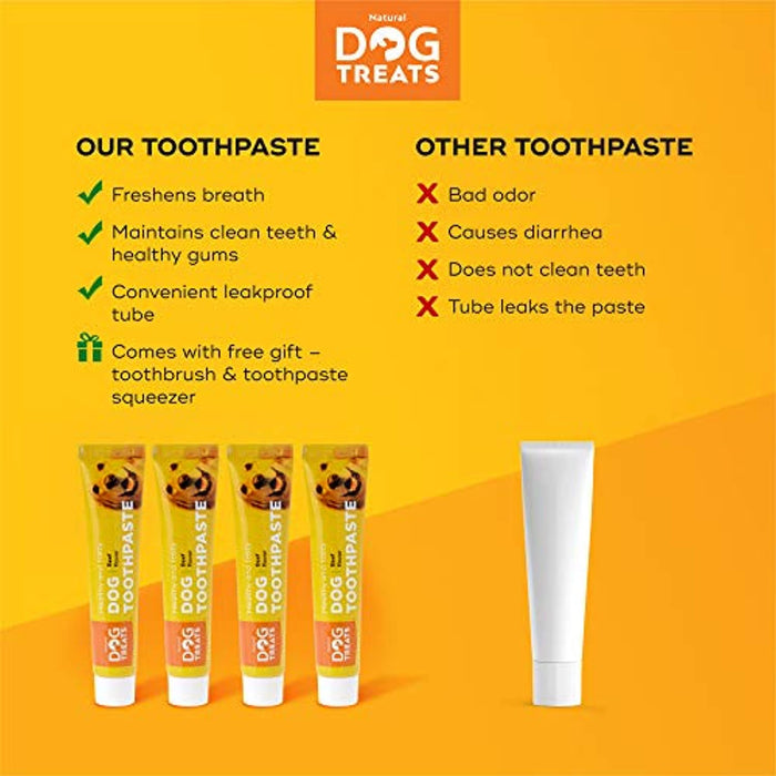 Conjunto de Higiene Oral para Cães com 4 Tubos de Pasta de Dentes + Escova + Espremedor Natural Dog Treats - PetDoctors - Loja Online