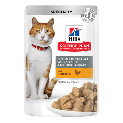Hills Science Plan Adult Sterilised Cat Young Adult with Chicken | Wet (Saqueta) | 12 x 85 gr | 12 saquetas de 85 gr - PetDoctors - Loja Online
