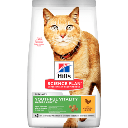 Hills Science Plan Feline Adult 7+ Youthful Vitality Chicken with Rice | 1,5 kg - PetDoctors - Loja Online