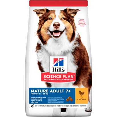 Hills Science Plan Medium Mature Adult 7+ Dog with Chicken | 14 kg - PetDoctors - Loja Online