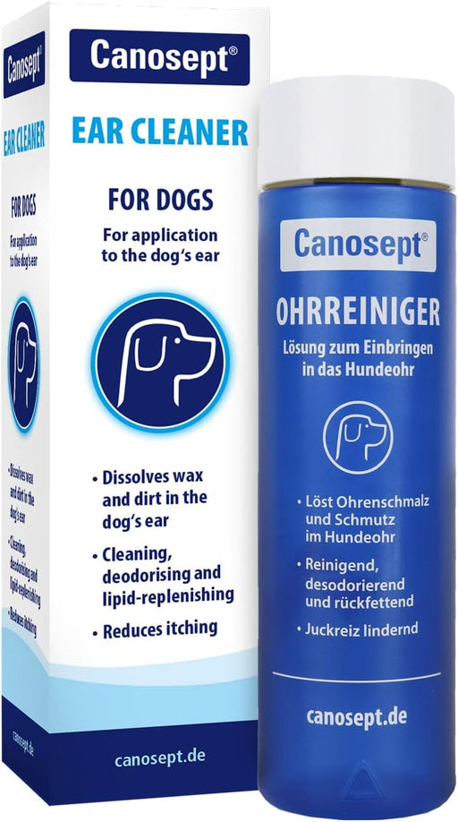Limpador de ouvidos para cães 125 ml - solução para os cuidados dos ouvidos e limpeza dos ouvidos do cão - dissolve a sujidade e os resíduos naturais na orelha do cão - PetDoctors - Loja Online