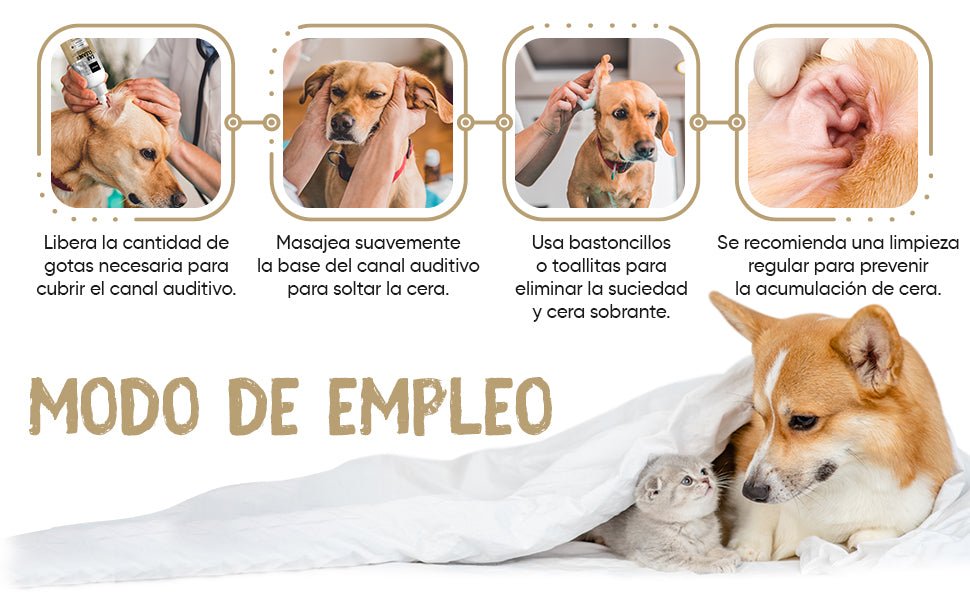 Limpador de ouvidos para cães e gatos (250 ml em gotas) - natural, com aloé vera e lavanda, sem álcool - PetDoctors - Loja Online