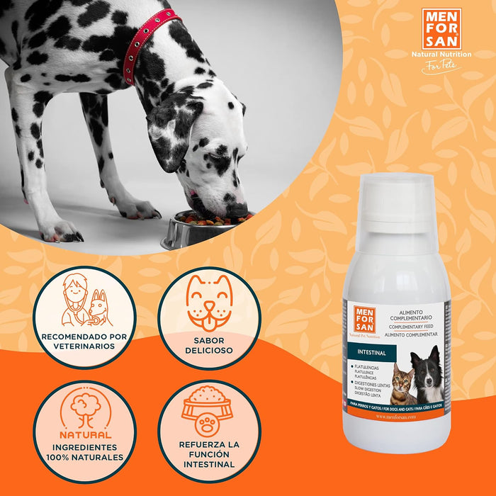 MENFORSAN INTESTINOS Alimento complementar líquido para cães e gatos com problemas intestinais | Melhora as digestões | Evita parasitas internos | 120 ml - PetDoctors - Loja Online