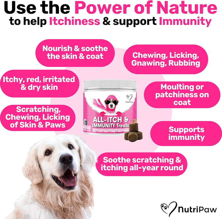 NutriPaw Tratamentos imunitários para cães, acalmar a comichão das patas, olhos, orelhas, pele, pára de morder, lamber, arranhões, perfeito para cães pequenos, médios e grandes - PetDoctors - Loja Online