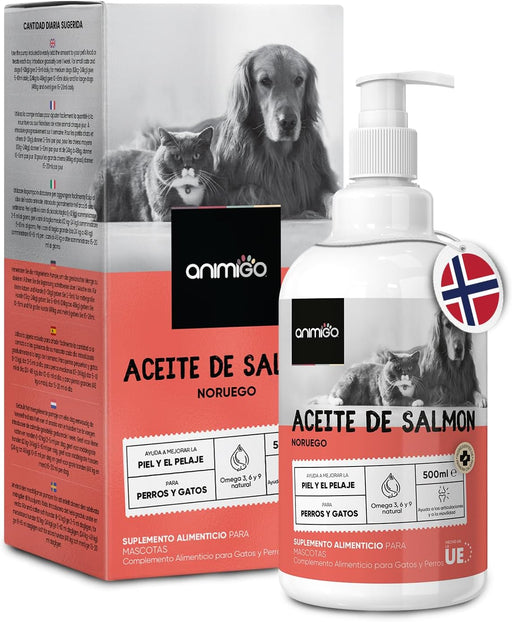 Óleo de salmão para cães e gatos (500 ml) - natural, salmão norueguês - suplemento Barf para cães e gatos com Omega 3, Omega 6 e Omega 9, pelo com mais brilho, pele saudável e hidratada, para articulações - PetDoctors - Loja Online