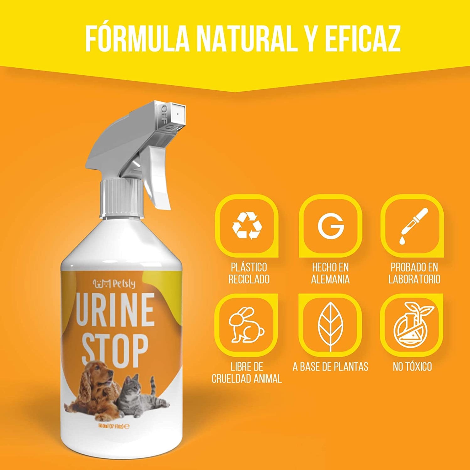 Petsly AntiUrine Spray for Dogs and Cats Organic 500 ml Dual Action Repels Urine and