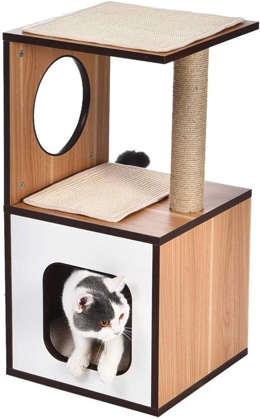 Poste/torre "árvore" de madeira com um ou dois postes arranhadores e toca para gatos, 61x38,1x73,7 cm - PetDoctors - Loja Online