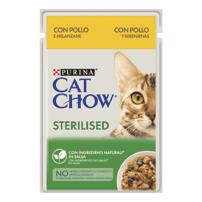 PURINA Cat Chow Adult Sterilised Chicken & Eggplant | Wet (Saqueta) | 26 Saquetas de 85 gramas - PetDoctors - Loja Online