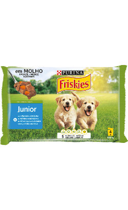 PURINA Friskies Junior com Frango e Cenouras em Molho | Wet (Saqueta) | 4 x 100 gramas = 400 gramas - PetDoctors - Loja Online
