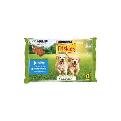 PURINA Friskies Junior com Frango e Cenouras em Molho | Wet (Saqueta) | 4 x 100 gramas = 400 gramas - PetDoctors - Loja Online