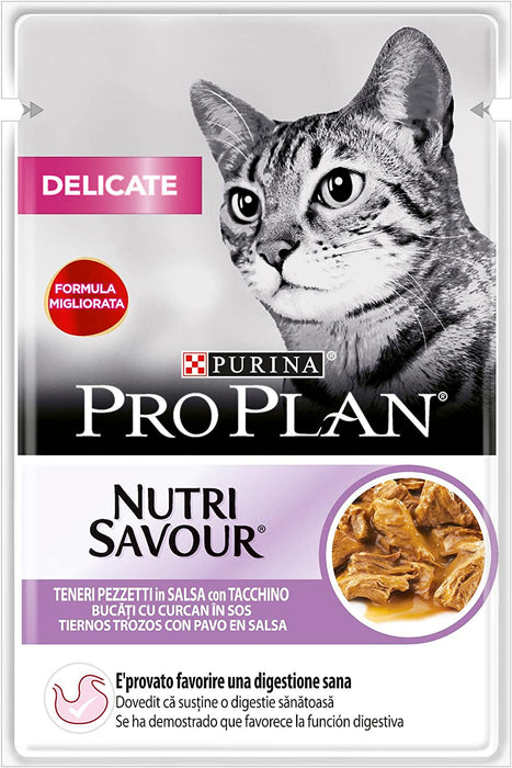 Purina Pro Plan Comida húmida para gato adulto com digestão sensível pacote sortido, 4 embalagens de 10 saquetas de 85 g = 40 Saquetas = 3,4 Quilos - PetDoctors - Loja Online