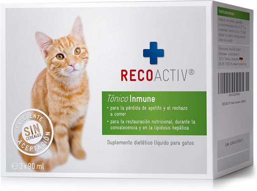 RECOACTIV Tónico imunitário para gatos, 3 x 90 ml, suplemento dietético para reforço imunitário e prevenção de sintomas de deficiência, um eficaz estimulador dietético do apetite - PetDoctors - Loja Online