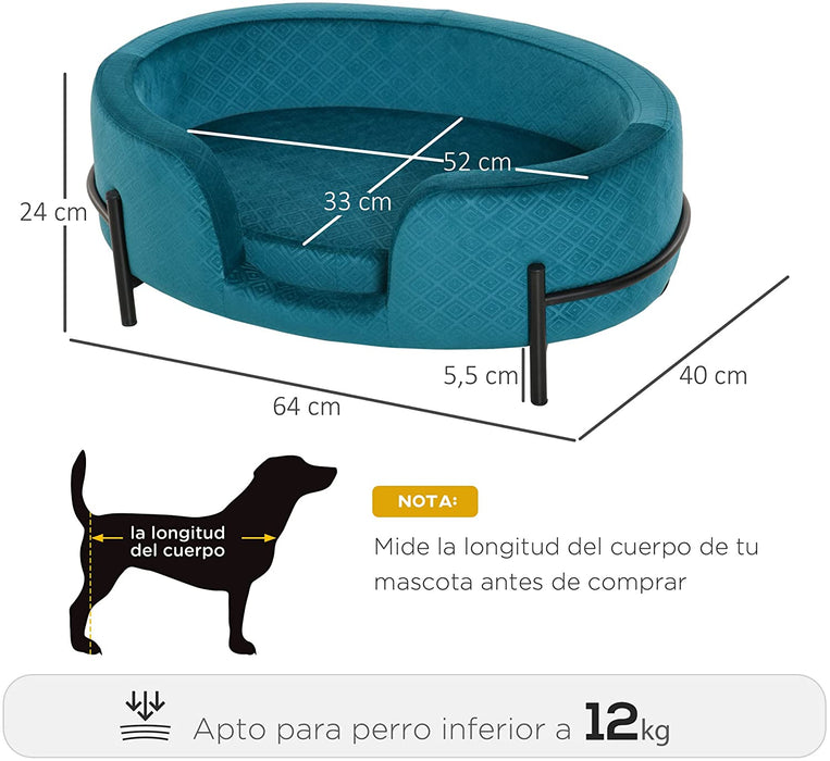 Sofá Cama de Luxo, para Cães até 12 Kgs ou Gatos - Almofada acolchoada removível - Base de metal, bordas elevadas, 64 x 40 x 24 cm - PetDoctors - Loja Online