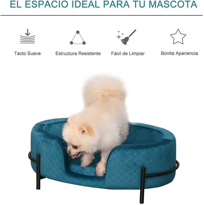 Sofá Cama de Luxo, para Cães até 12 Kgs ou Gatos - Almofada acolchoada removível - Base de metal, bordas elevadas, 64 x 40 x 24 cm - PetDoctors - Loja Online