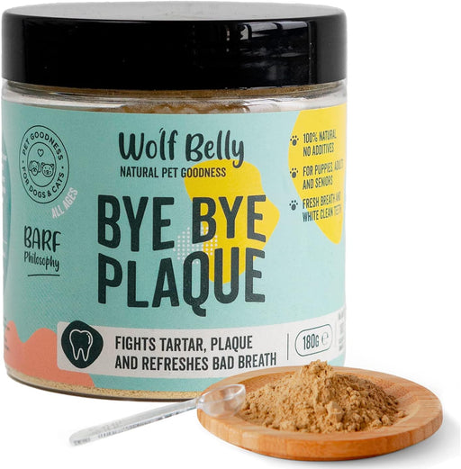 Suplemento para mau hálito e tártaro de cães e gatos - substituto escova de dentes - 100 % natural - Wolf Belly Bye Bye Plaque - PetDoctors - Loja Online