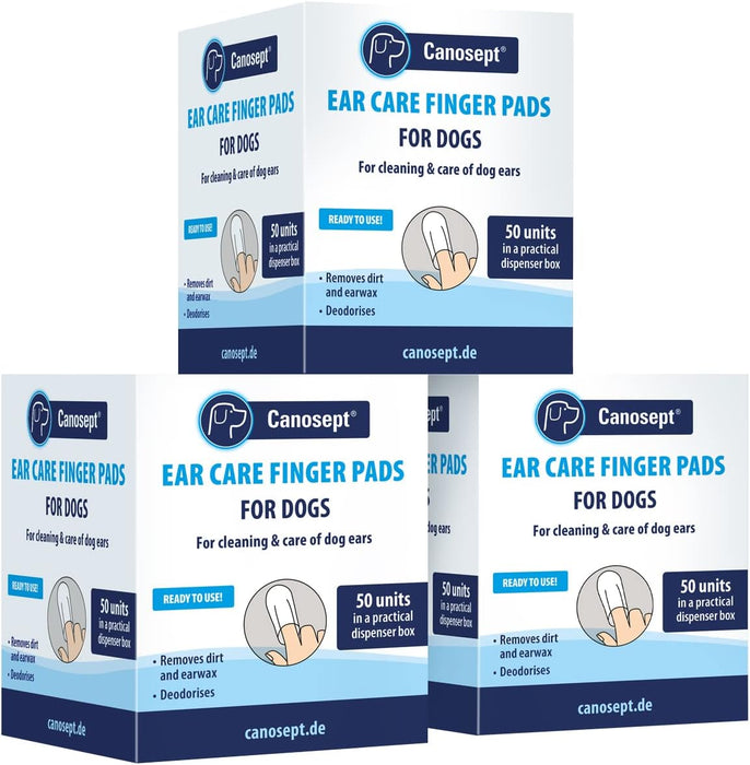 Toalhetes / Dedeiras para limpeza das orelhas dos cães - caixas de dedos para uma limpeza prática e fácil - cuidado e higiene das orelhas dos cães - PetDoctors - Loja Online