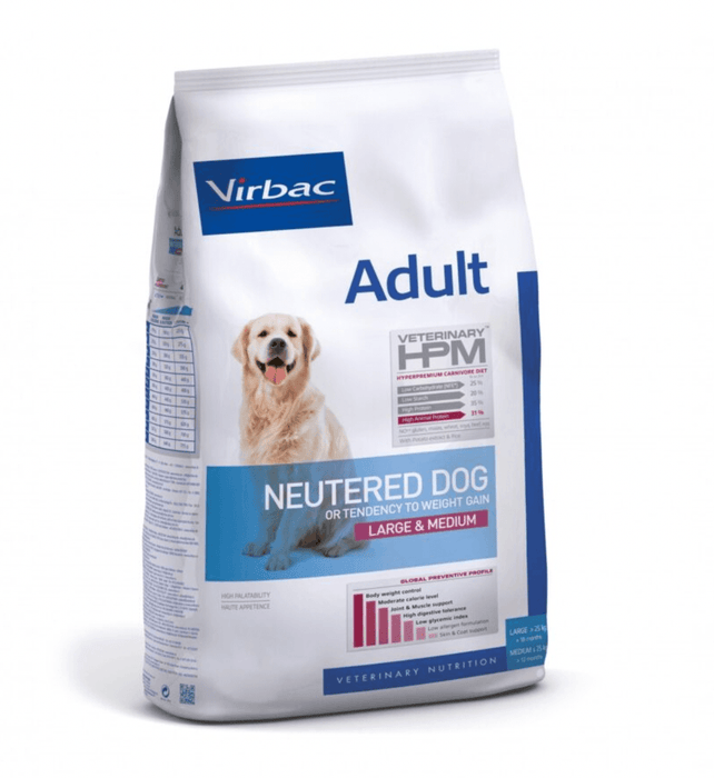 VIRBAC Veterinary HPM ADULT DOG Neutered Large & Medium Ração seca para Cão esterilizado ou com excesso de peso - Saco com 12 Quilos - PetDoctors - Loja Online