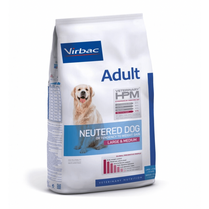 VIRBAC Veterinary HPM ADULT DOG Neutered Large & Medium Ração seca para Cão esterilizado ou com excesso de peso - Saco com 12 Quilos - PetDoctors - Loja Online