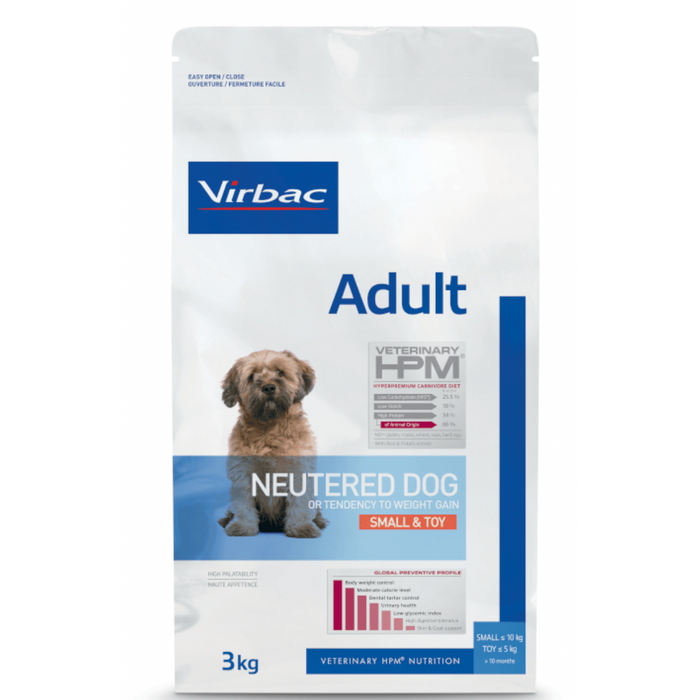 VIRBAC Veterinary HPM Adult Neutered Small & Toy Ração seca para cães pequenos castrados - PetDoctors - Loja Online
