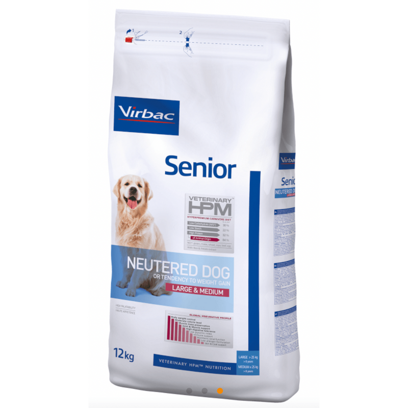 VIRBAC Veterinary HPM SENIOR DOG Neutered Large & Medium Ração seca para Cão esterilizado ou com excesso de peso - Saco com 12 Quilos - PetDoctors - Loja Online